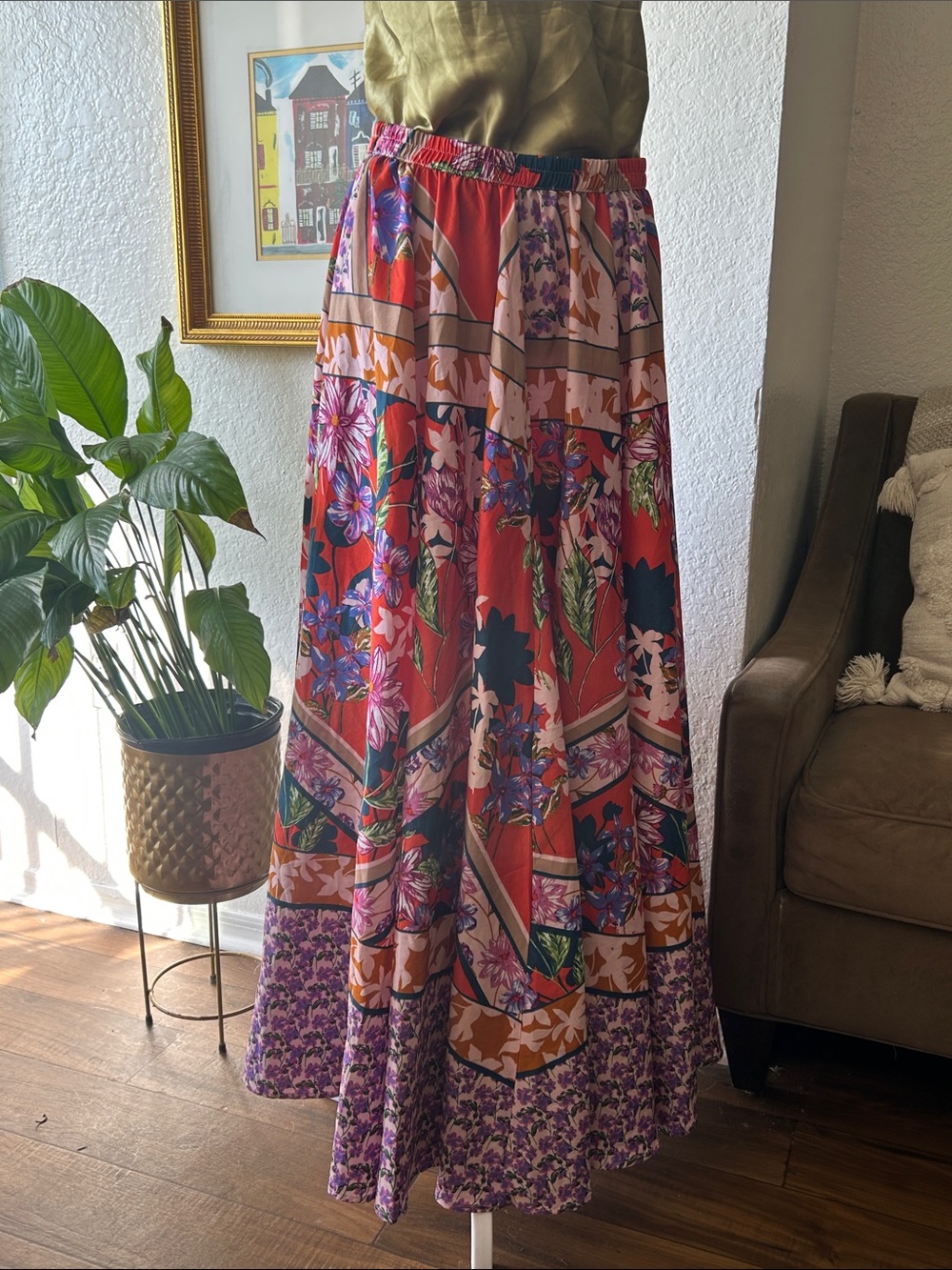 Cupio Red Floral Patchwork Maxi Skirt